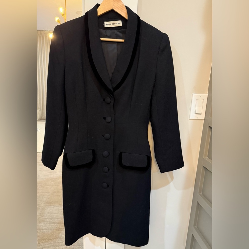Nipon Boutique Vintage Black Coat Dress Size 10